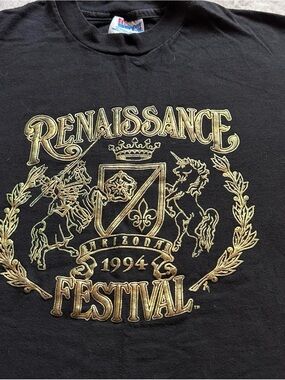 Vintage Arizona Renaissance Festival 1994 Black Tee with Gold Crest M